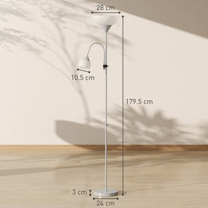 مصباح أرضي HOMCOM LED لغرفة المعيشة، مصباح قائم طويل بطول 180 سم، إضاءة علوية للأم والطفل برقبة مرنة قابلة للتعديل، 3000K/4500K/6500K درجات حرارة الألوان، فضي