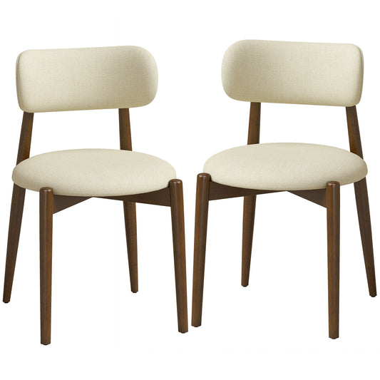 HOMCOM Dining Chairs Chenille Upholstered Kitchen Chairs Curved Backrest Rubberwood Legs Beige