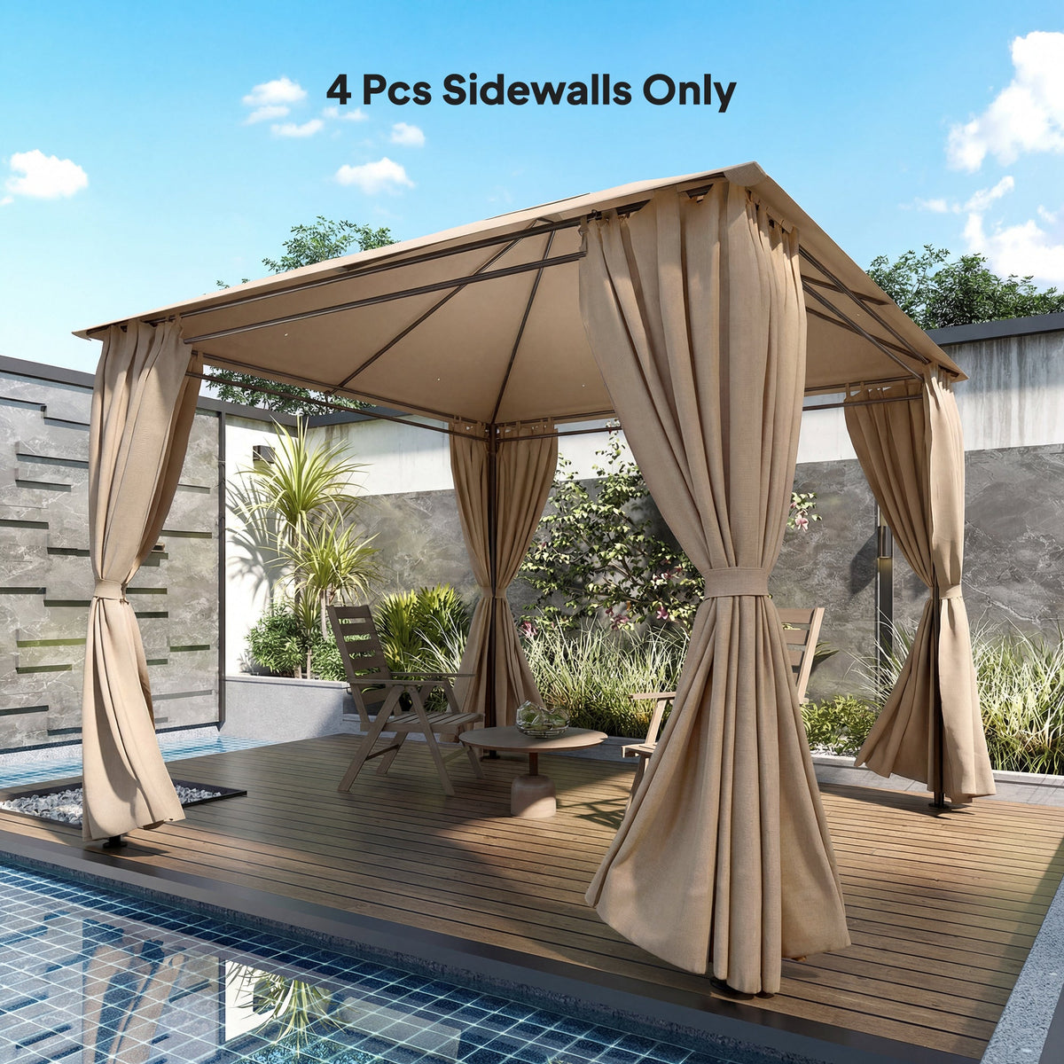 Outsunny 4 Pack Replacement Gazebo Curtains Privacy Panel for Most 3 x 3 m Gazebo, Outdoor Shelter Sidewalls, Khaki