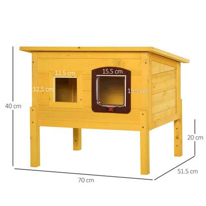Pawhut Garden Wooden Cat House Hide Cage Outdoor Pet Play Home Waterproof Roof Kitty Shelter Kennel w/ith Door & Window