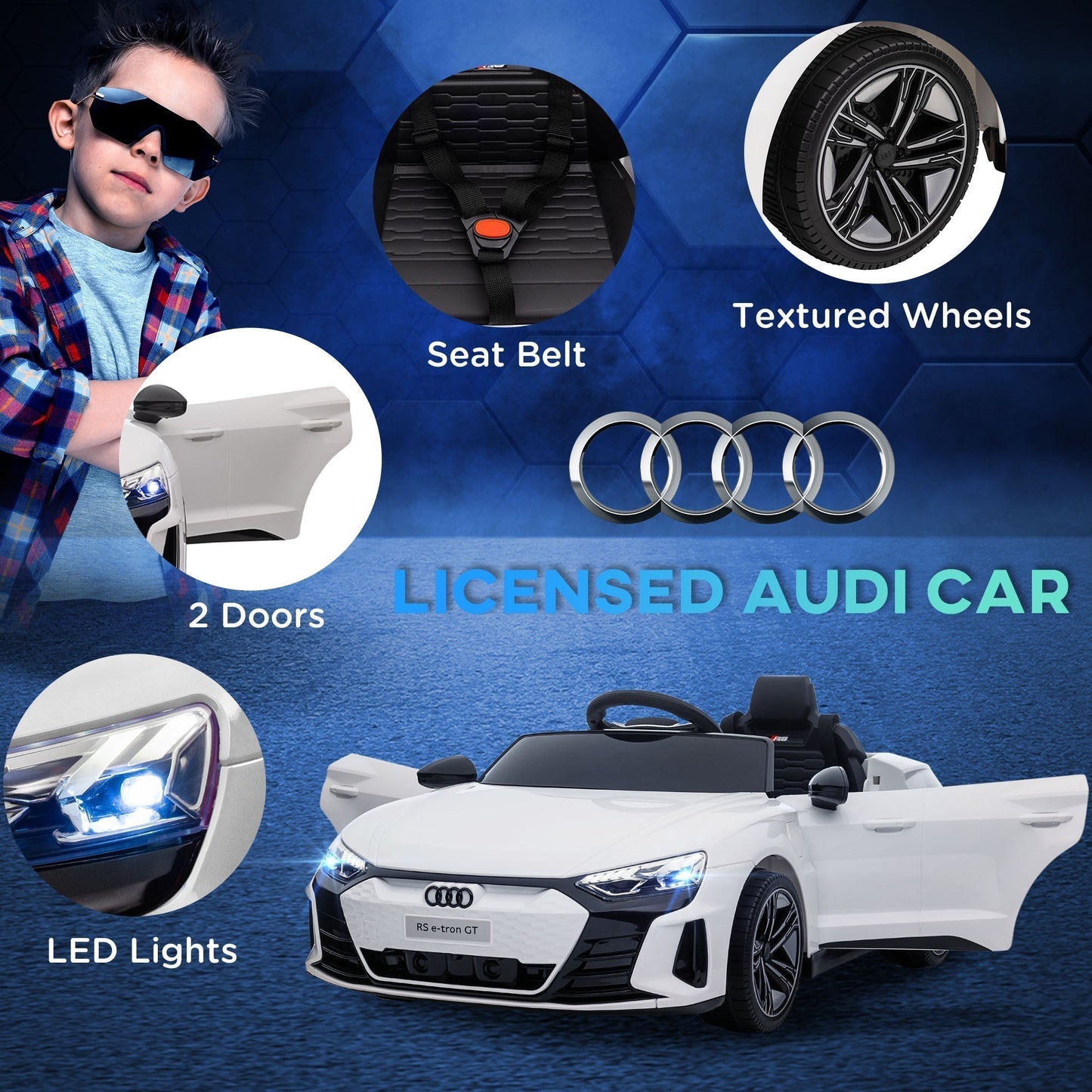 HOMCOM Audi Licensed 12V Kids Electric Ride-On, with Remote Control, Suspension System, Lights, Music, Motor - White