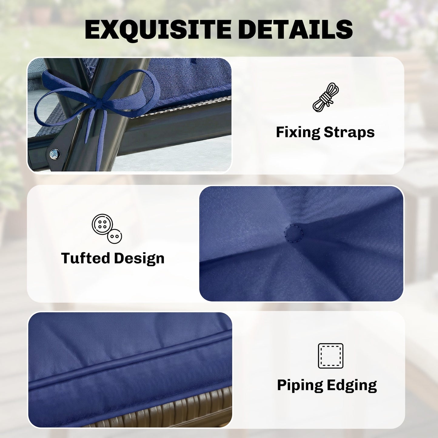 Outsunny Garden Seat Cushion with Ties, 42 x 42cm Replacement Dining Chair Seat Pad, Dark Blue