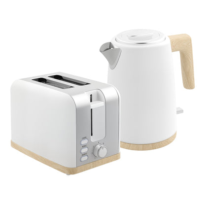 HOMCOM Stainless Steel Kettle and Toaster Set in White