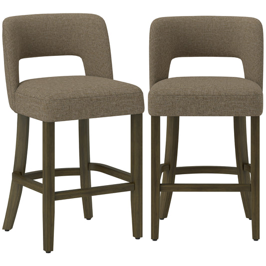 HOMCOM Bar Stools Set of 2, Counter Height Bar Stools with Curved Backrest, for Kitchen Island, Dining Room, Living Room, Brown