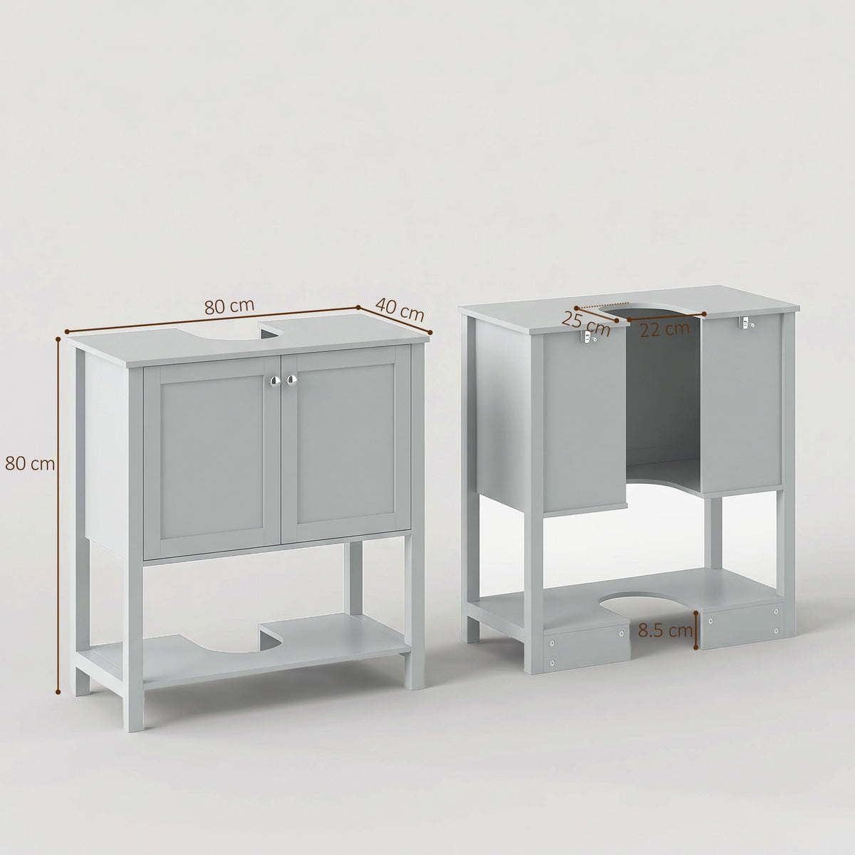 HOMCOM Under Sink Bathroom Cabinet with 2 Doors in Light Blue
