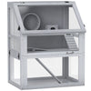 PawHut Wooden Hamster Cage with Detachable 32cm Deep Bottom, Hut, Seesaw, Exercise Wheel, Ramp, 60 x 40 x 75cm, Light Grey