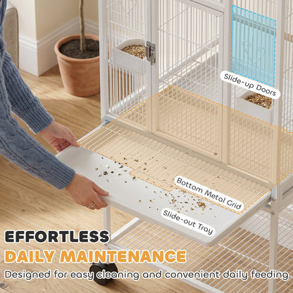 PawHut Bird Cage Detachable with Rolling Stand Parrot Cage with Storage Shelf White