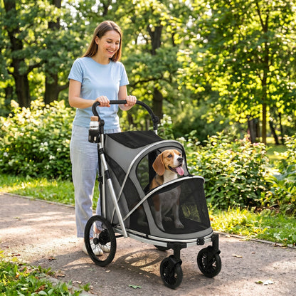 PawHut Dog Stroller, Easy Folding Pet Stroller for Small and Medium Dogs with Shock Absorption, Maximum Load 20 kg, Grey