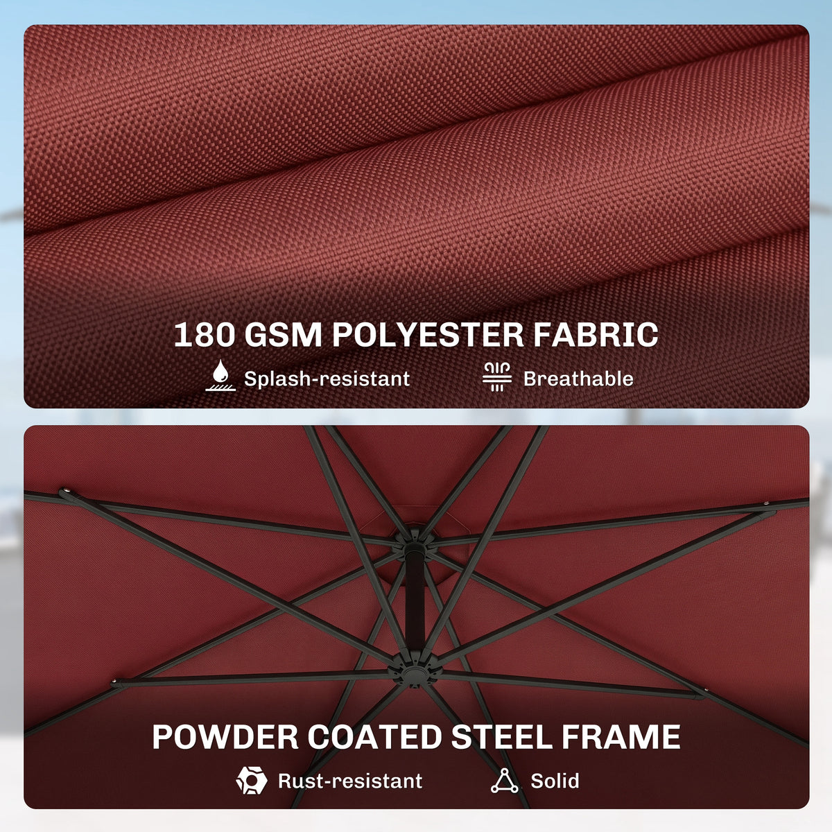 Outsunny 3 m Overhanging Cantilever Parasol in Wine Red