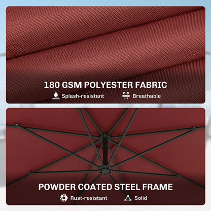 Outsunny 3 m Overhanging Cantilever Parasol in Wine Red