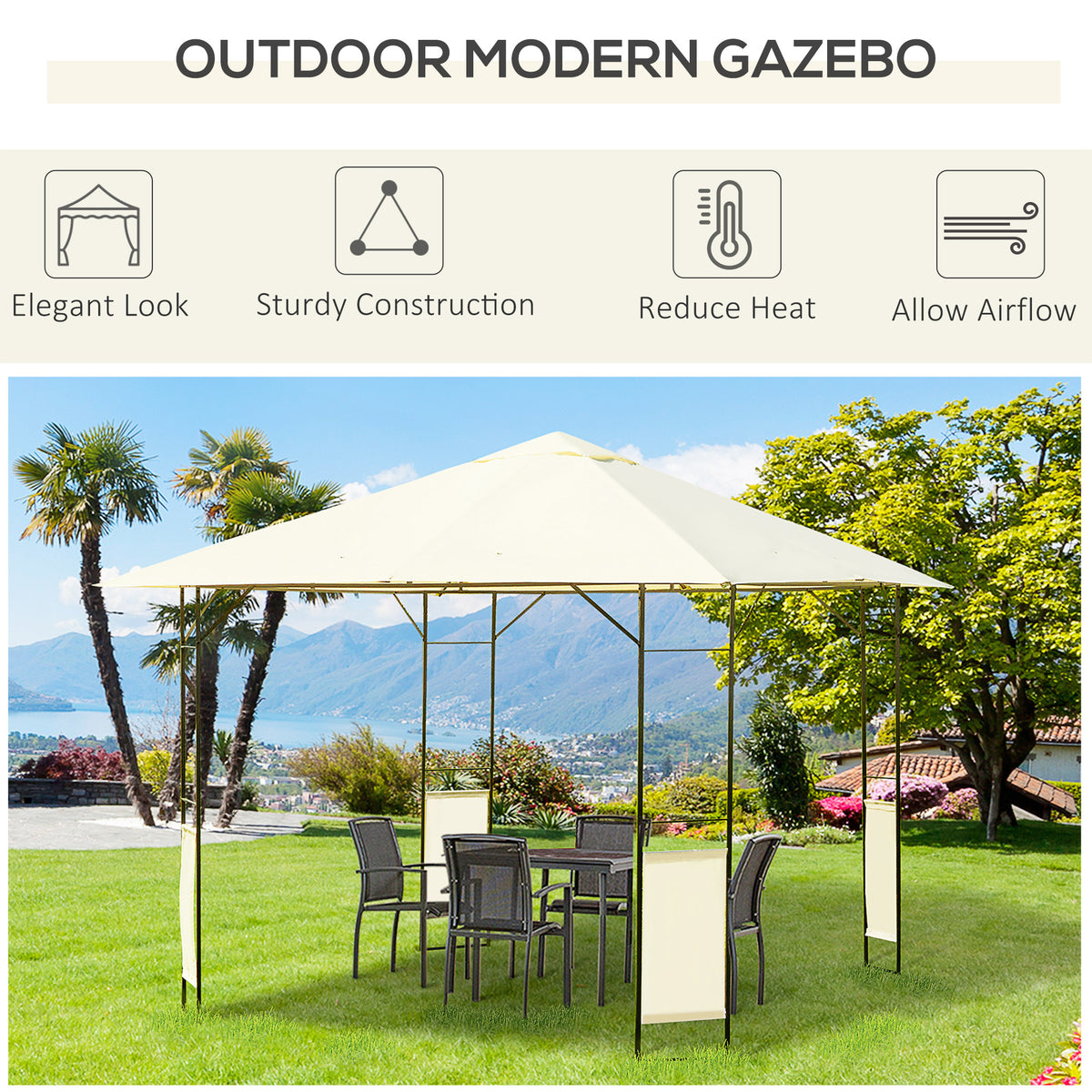 Outsunny 3 x 3 Meters Patio Garden Metal Gazebo in Cream White