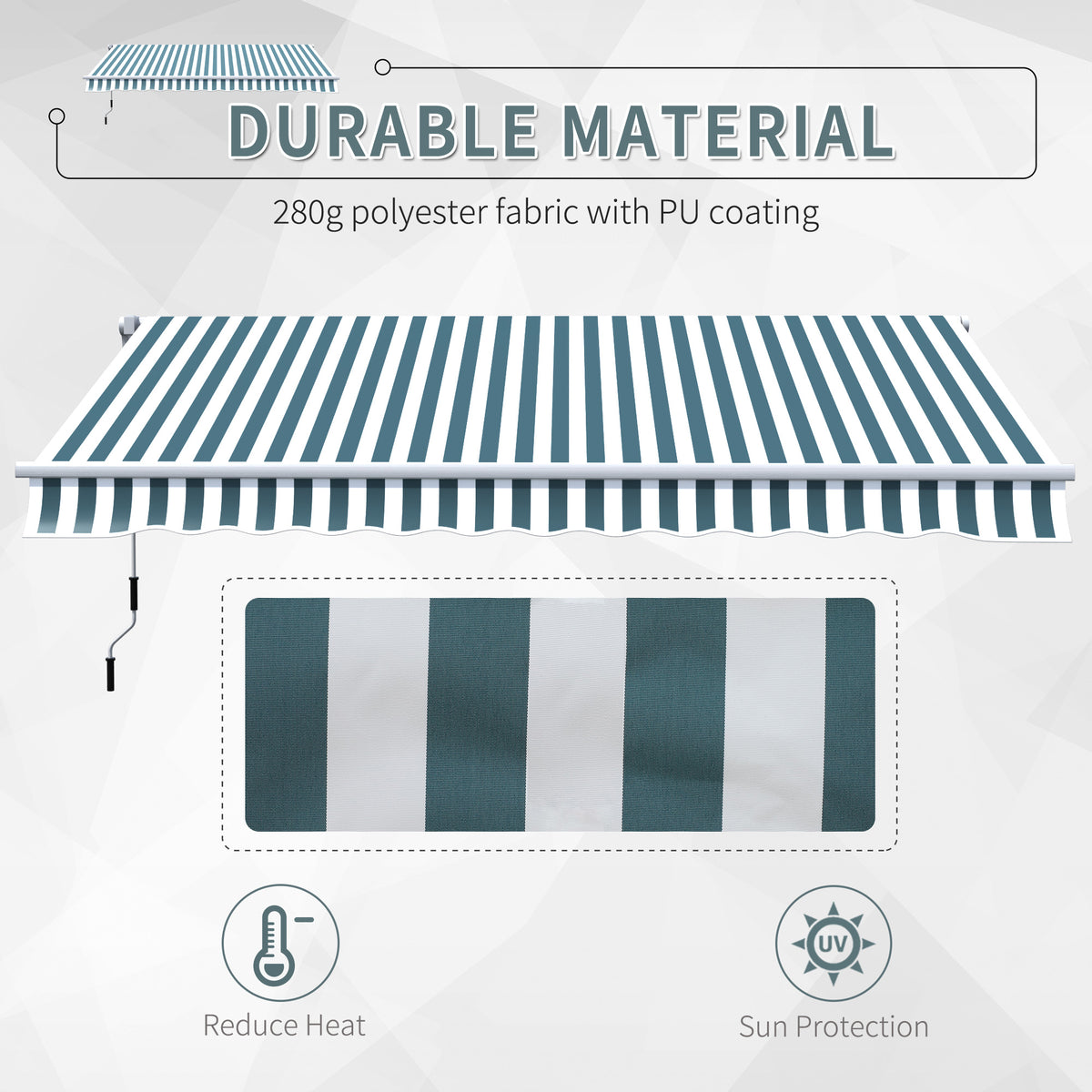 Outsunny Manual Retractable Awning in Green and White