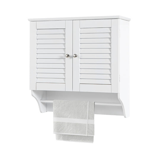 Wall Mounted Double Louvered Doors Storage Cabinet with a towel bar below