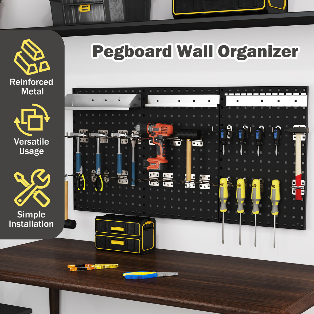 The wall organiser featuring reinforced metal construction and simple installation