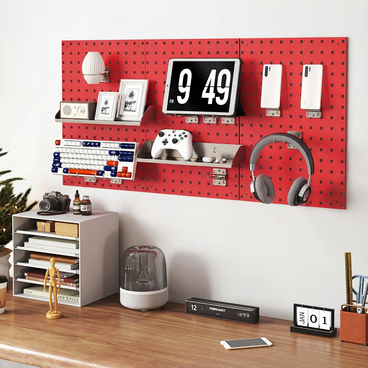 The garage storage system used as a desk organiser for electronics and office accessories