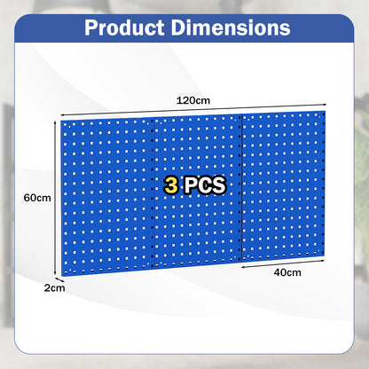 Diagram showing the dimensions of the navy blue pegboard organiser