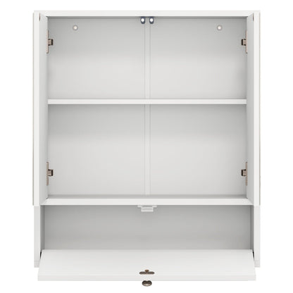 Wall-Mounted Bathroom Cabinet with Mirror and 3-Level Adjustable Shelf and Flip-Open Compartment-White