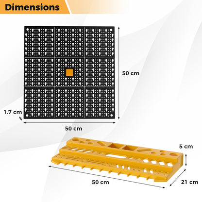 Dimensions of the wall tool storage panels and shelves