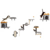 Wall-Mounted Cat Tower Set with 2-Tier Platform and 2 Comfy Cat Condos