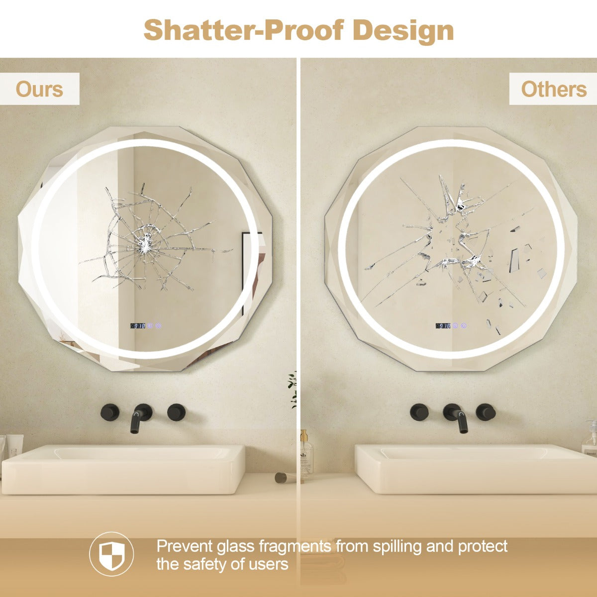 Wall Mounted Mirror with Dimmable 3-Color Lights and Memory Function