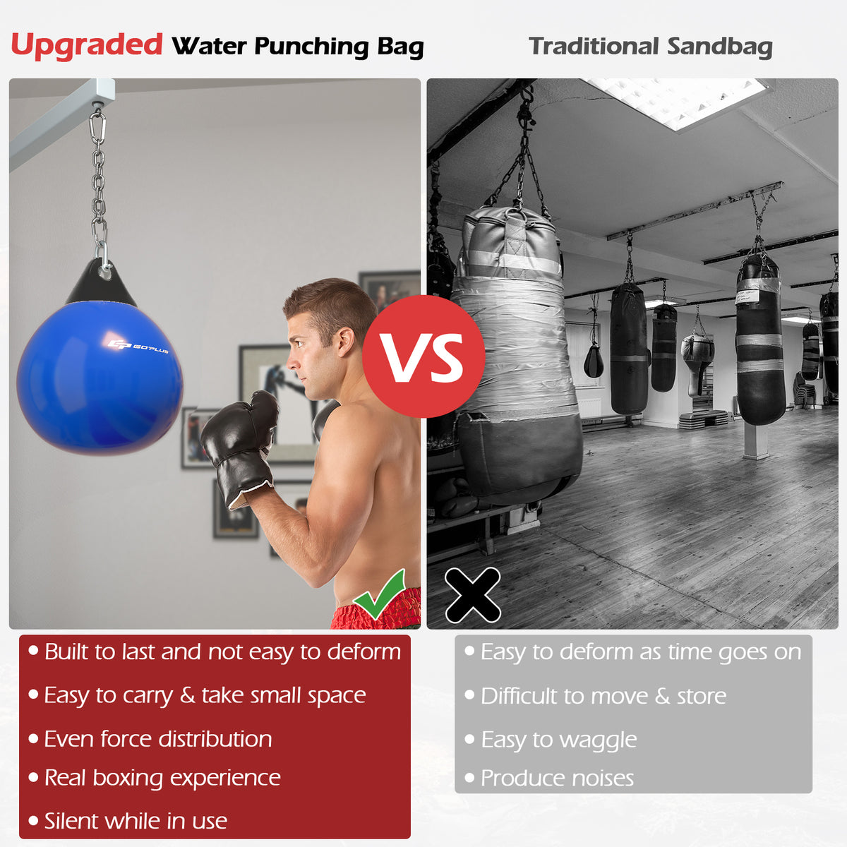 Comparison between the upgraded water punching bag and a traditional sandbag