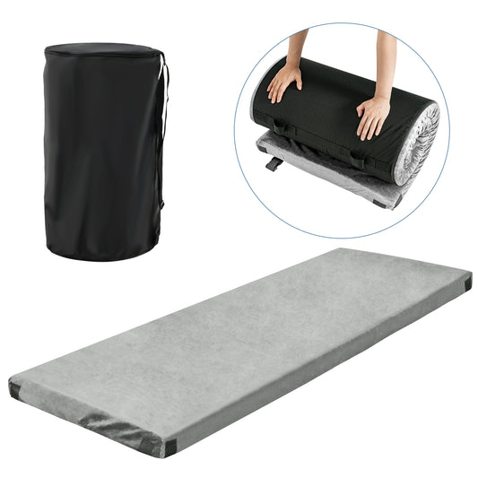 Waterproof Roll up Lightweight Memory Foam Camping Mattress with Carrying Bag-Grey, shown unrolled and rolled up in its bag