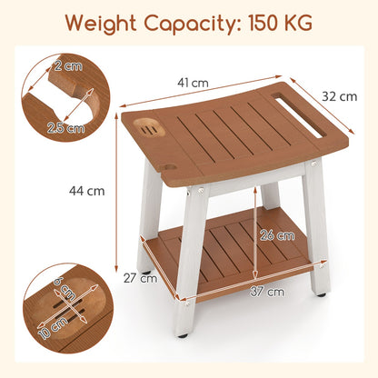 Waterproof Shower Bench Seat HIPS Shower Stool with Handle-Brown