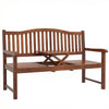 Outsunny Garden Loveseat Bench, 2-3 Seater Outdoor Bench with Liftable Table and Waterproof Cover, Light Brown