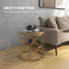 HOMCOM Nesting Tables Set of 2, Modern Stacking Side End Table with Tempered Glass Top, Metal Frame for Living Room Bedroom Office, Gold Tone