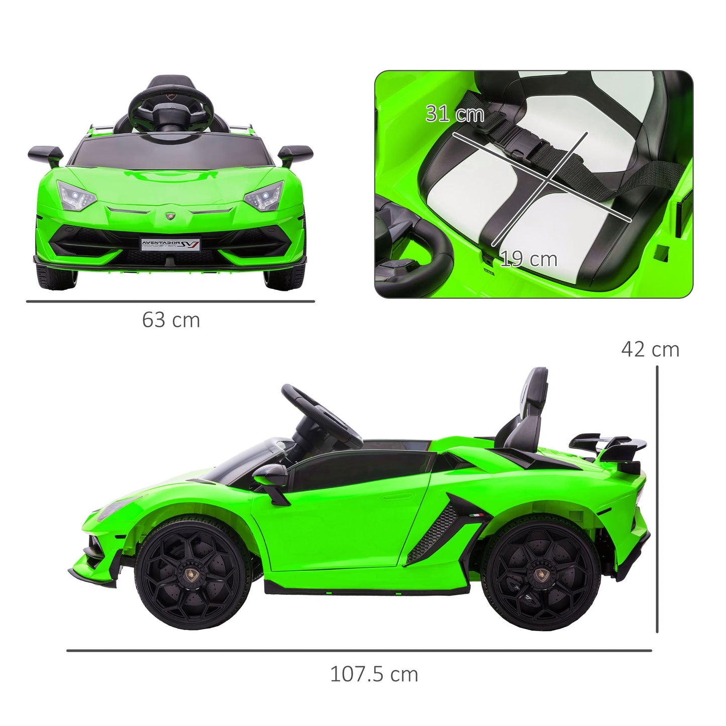 سيارة كهربائية للأطفال HOMCOM Lamborghini مرخصة 12 فولت مع أبواب فراشة، جهاز تحكم عن بعد، موسيقى، بوق، نظام تعليق - أخضر