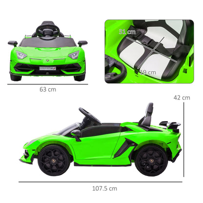 سيارة كهربائية للأطفال HOMCOM Lamborghini مرخصة 12 فولت مع أبواب فراشة، جهاز تحكم عن بعد، موسيقى، بوق، نظام تعليق - أخضر