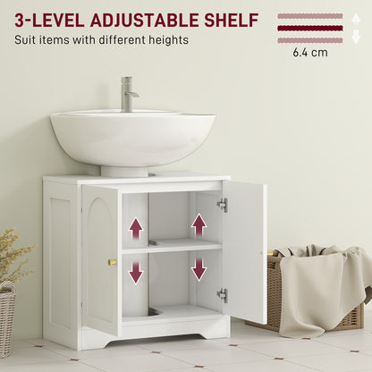 HOMCOM Under Sink Bathroom Cabinet with 2 Arch Doors - White