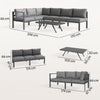 Outsunny 3 Pieces Garden Furniture Set, Aluminium Corner Lounge Set with Adjustable Backrest and Coffee Table
