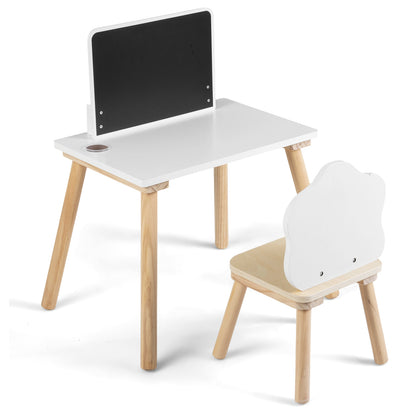 The kids table and chair set shown from the back to display the cloud shaped backrest