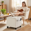 HOMCOM Small Ottoman, Square Footstool with Side Pocket, Rubber Wood Legs and Padded Seat for Living Room, Beige