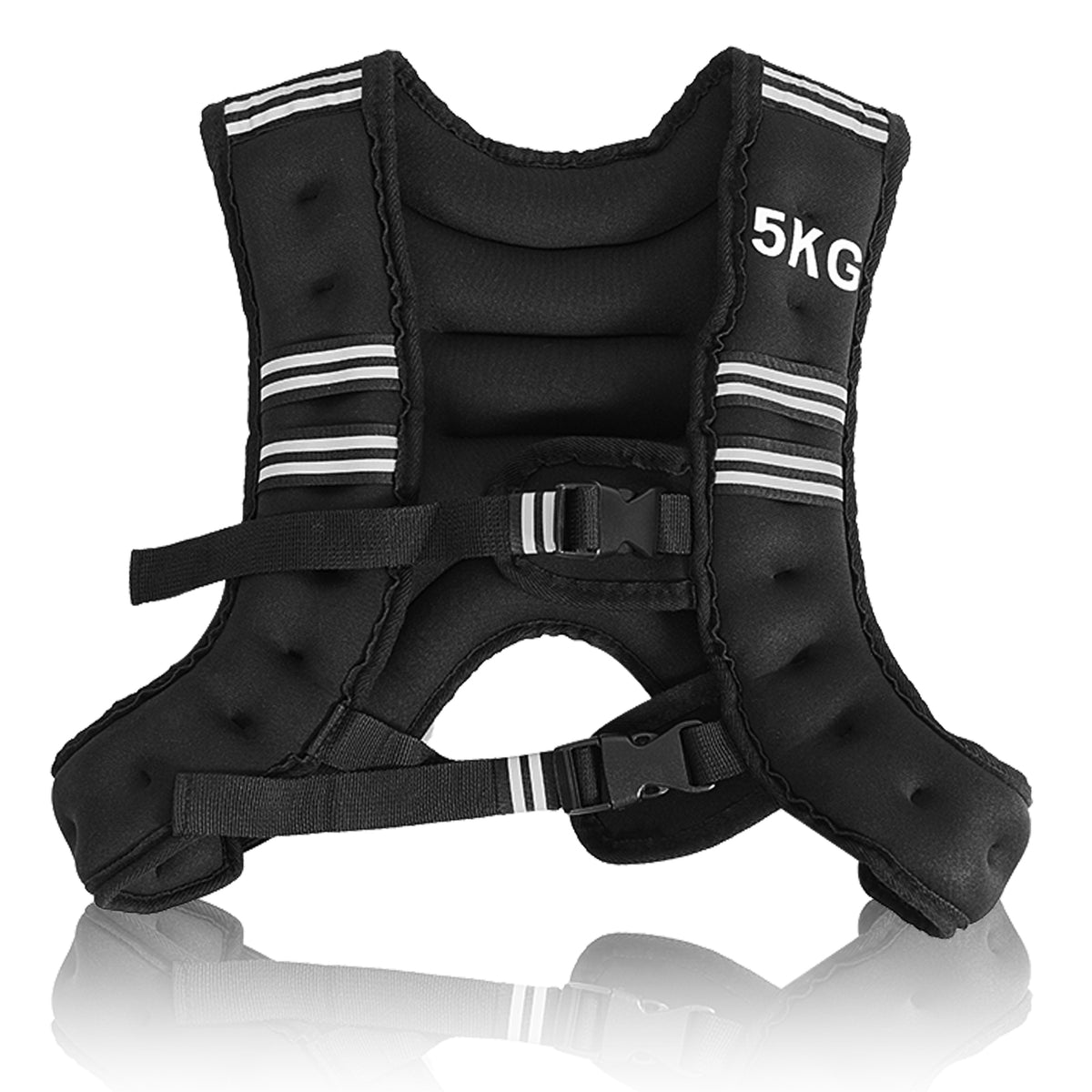 Weighted Vest 5 kg with reflective stripe and adjustable strap, front view on a white background