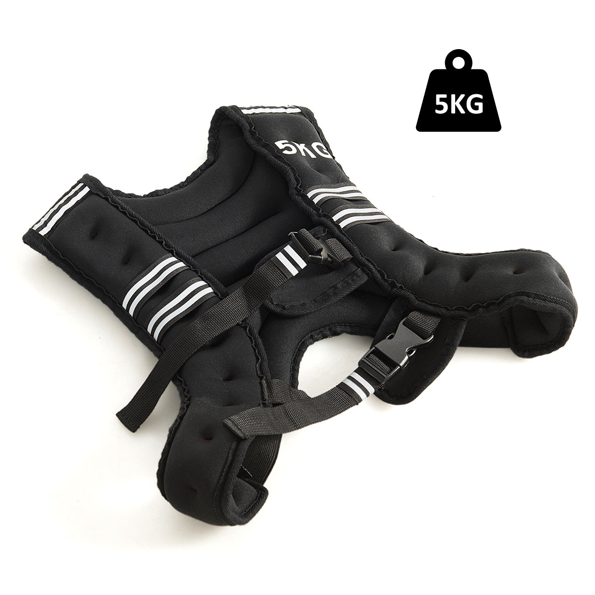 The weights accessory with a 5kg label, showing adjustable straps and reflective detailing