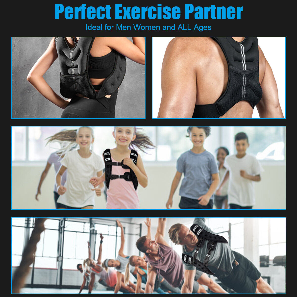 Multiple people of different ages use the weighted vest