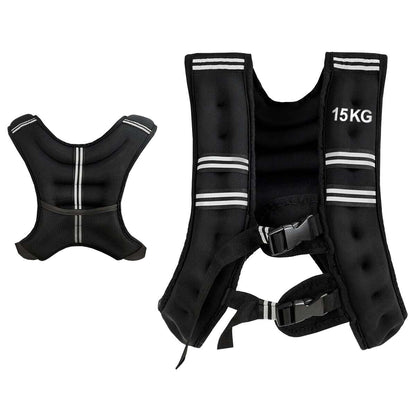 Weighted Vest with Adjustable Buckles and Mesh Bag-15kg, showing the front and back of the vest