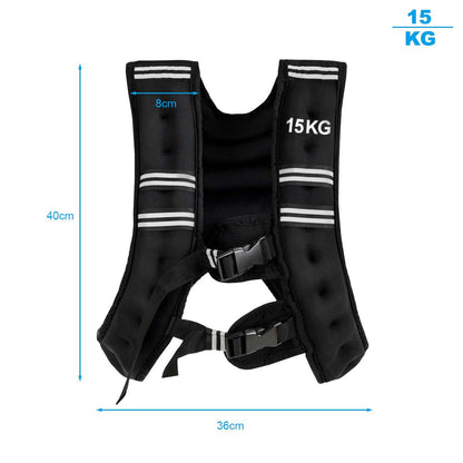 The weighted vest has dimensions indicated