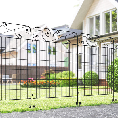 Outsunny Decorative Garden Fencing, 4PCs Outdoor Picket Fence Panels, 43in x 11.5ft Rustproof Metal Wire Landscape Flower Bed Border Edging Animal Barrier, Black