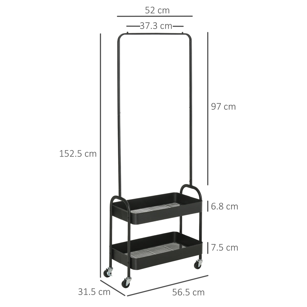 HOMCOM Metal Clothes Rack with Shoe Storage in Black
