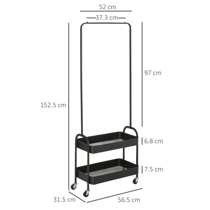HOMCOM Metal Clothes Rack with Shoe Storage in Black