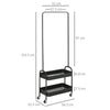 HOMCOM Metal Clothes Rack with Shoe Storage, Clothing Rail on Wheels, Freestanding Hall Tree, Coat Stand with 2 Storage Shelf, Black