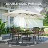 Outsunny Double Sided Garden Parasol with Base Included & 48 Solar LED Lights Patio Umbrella Crank Handle 4.6m Cream White