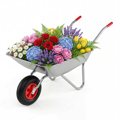 Wheelbarrow Cart with a large load of colourful flowers and foliage