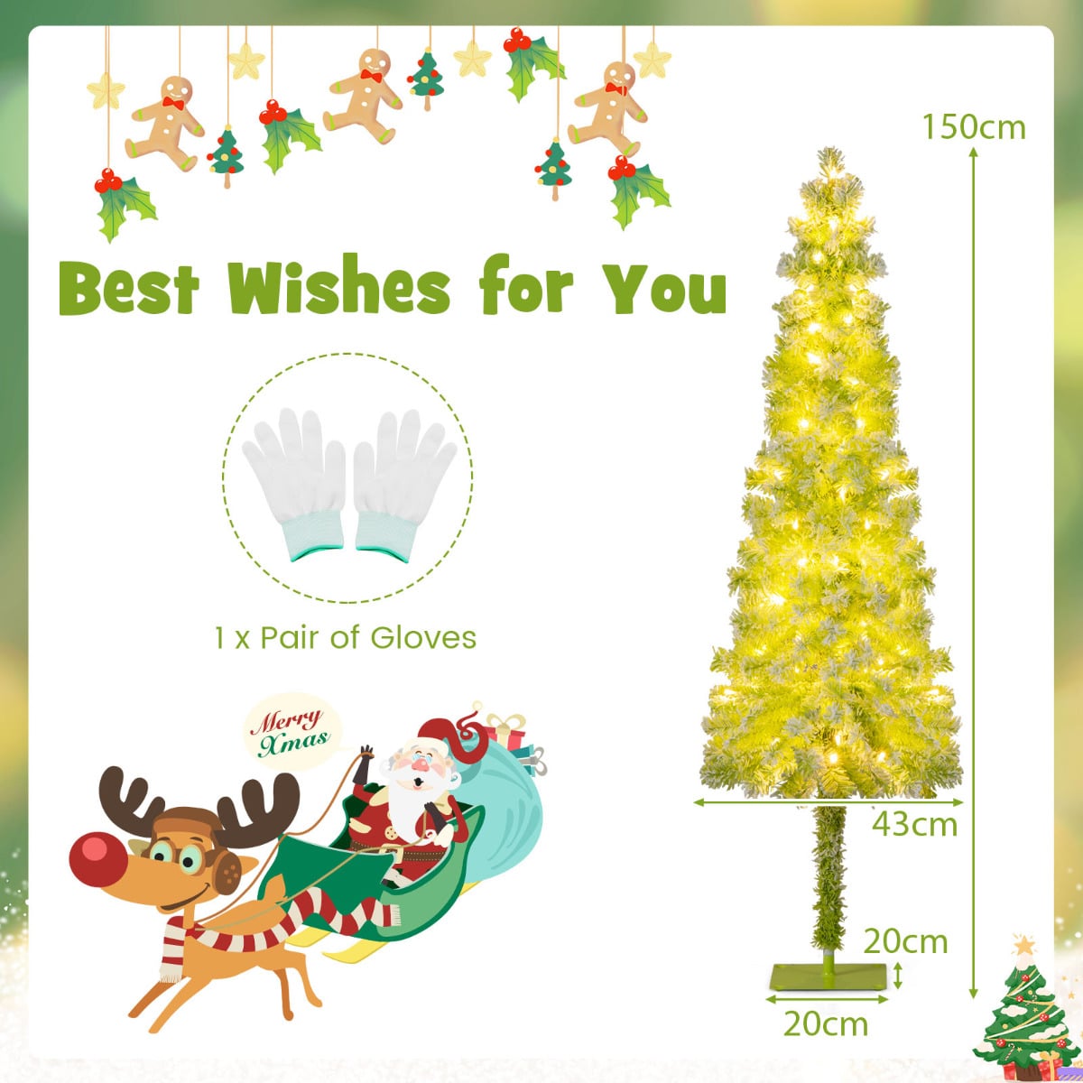 Whimsical Christmas Tree with Branch Tips and Warm White LED Lights-150 cm