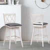 Set of 2 Counter Height Bar Stool with Foot Rest Upholstered Cushion-White