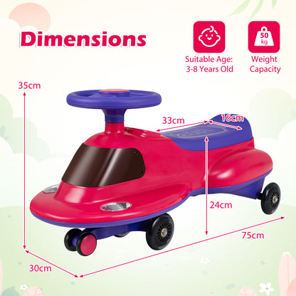 Wiggle Car with Under-seat Storage and LED Flashing Wheels in Pink