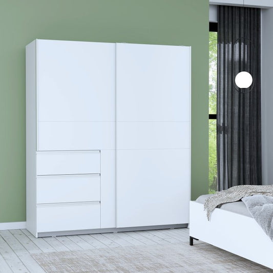Winn II Sliding Door Wardrobe with Drawers 170cm in White